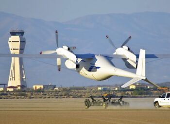 USAF photo -- shows an unmanned aircraft / hydrogen powered / control tower / Edwards AFB / alternate launch technology